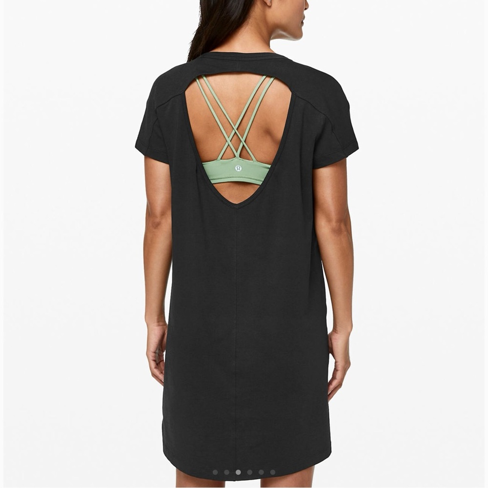 Lululemon Day Tripper Dress Black 10 open back Pima cotton New